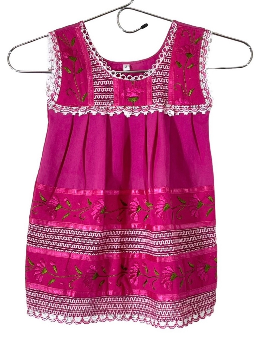 Unbranded Girls' Embroidered Mexican Dress Bright Pink Sleeveless Tunic size 2